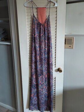 Wallflower Boho Maxi Dress Paisley Print Crochet Back Size Large